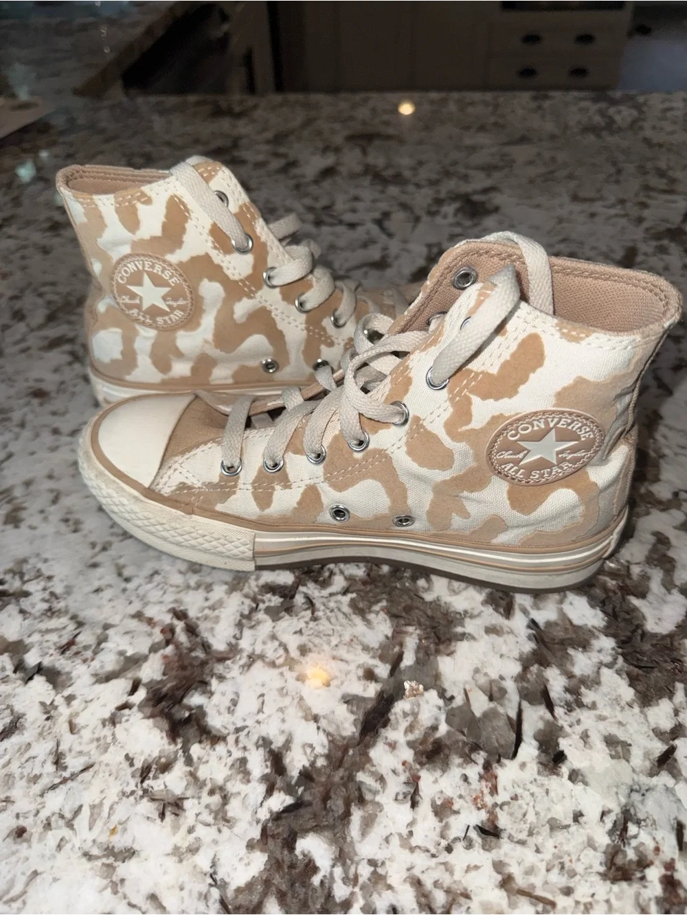 Converse Kids High Top Sneakers in Beige and White Camo